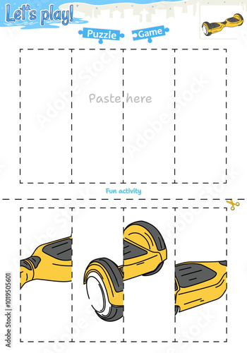 Lets play cut and paste puzzle game with transportation theme of Hoverboard