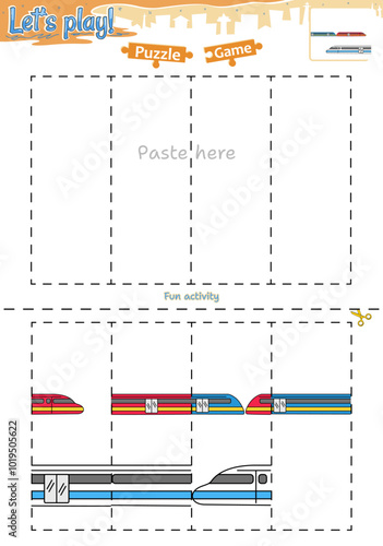 Lets play cut and paste puzzle game with transportation theme of Fast train
