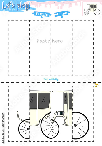 Lets play cut and paste puzzle game with transportation theme of Pedicab.