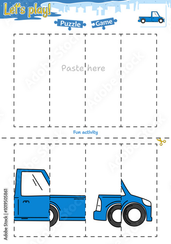 Lets play cut and paste puzzle game with transportation theme of pickup truck 3