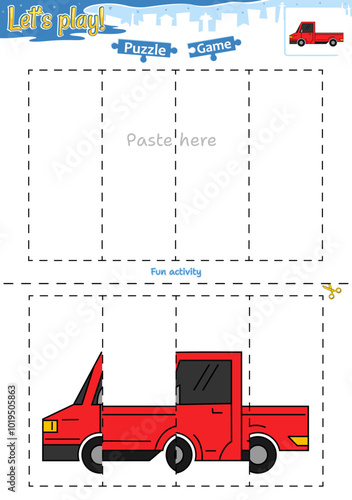 Lets play cut and paste puzzle game with transportation theme of pickup truck 2