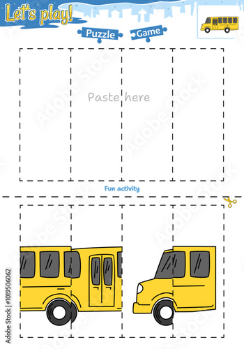 Lets play cut and paste puzzle game with transportation theme of School bus 1 photo