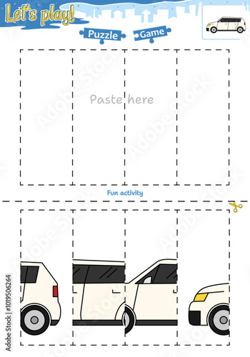 Lets play cut and paste puzzle game with transportation theme of SUV car