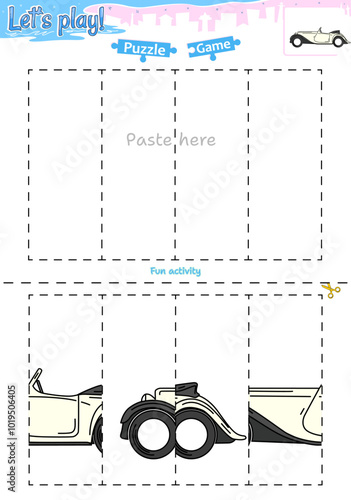Lets play cut and paste puzzle game with transportation theme of
