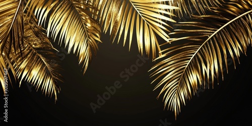 Golden palm leaves on a black background.