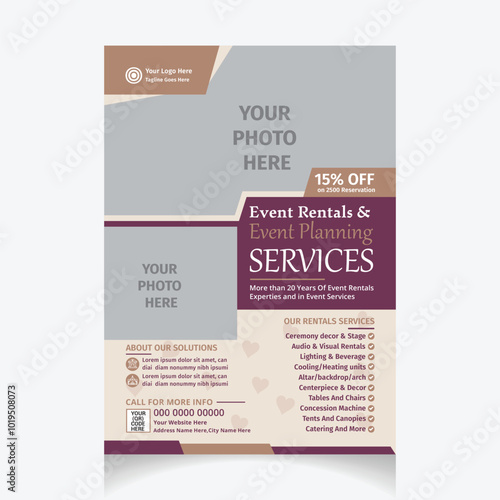 event rentals & event planning services flyer layout