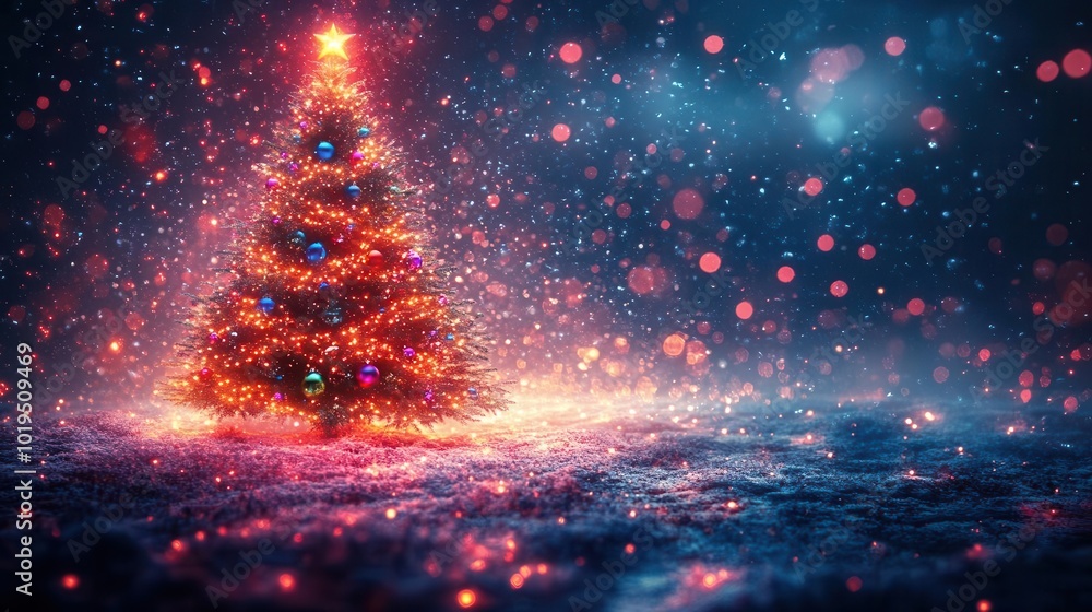 abstract illustration of a christmas tree adorned with colorful ornaments and shimmering lights set against a minimalist background that evokes warmth and holiday spirit abstract illustration of a christmas tree adorned with colorful ornaments and shimmering lights set against a minimalist background that evokes warmth and holiday spirit