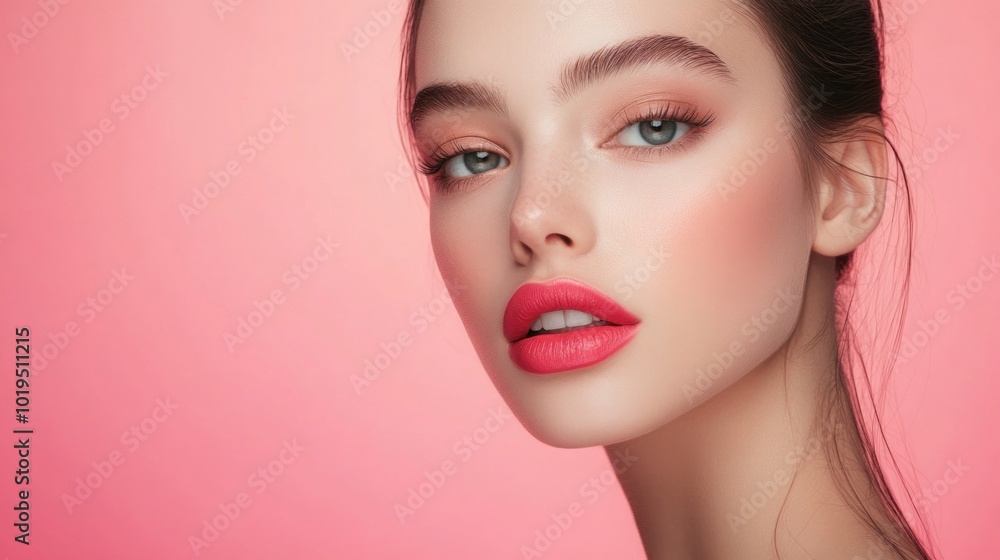 Close-Up Portrait of a Woman with Pink Makeup Close-Up Portrait of a Woman with Pink Makeup