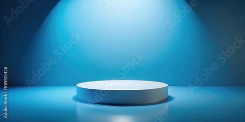 Simple round pedestal in blue room with light, blue, room, pedestal, round, simple, interior, decor, style, contemporary photo