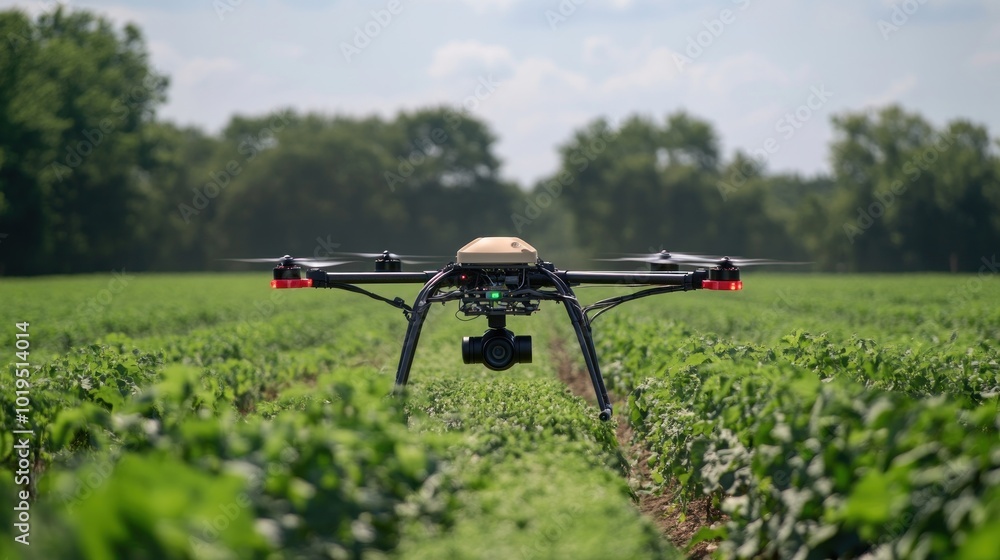 Drone Flying Over a Green Field of Crops Drone Flying Over a Green Field of Crops