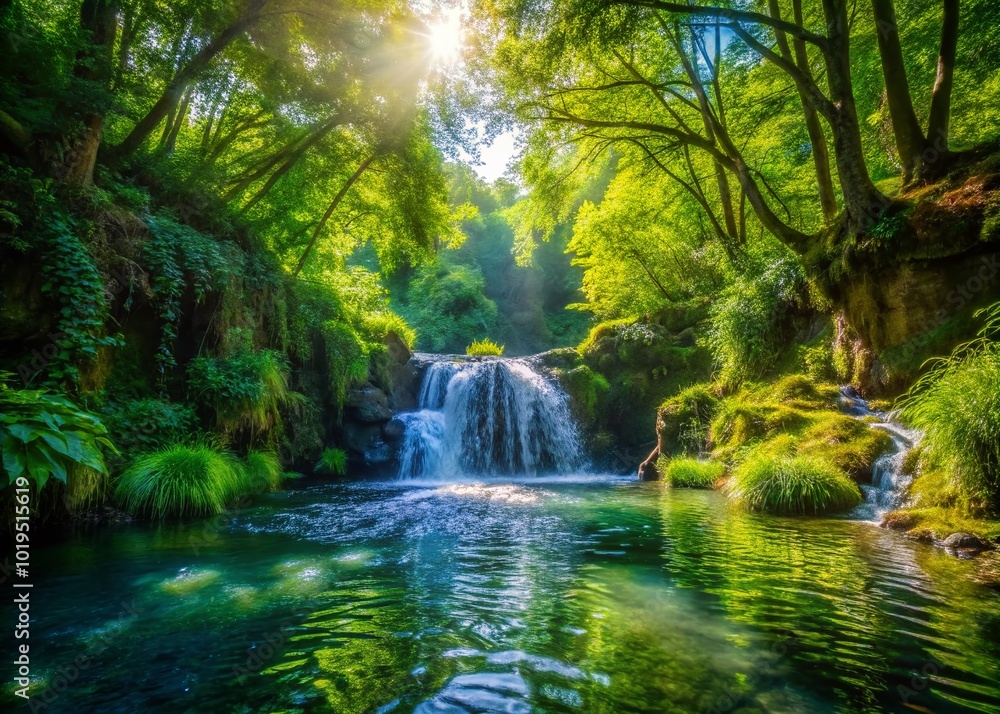 Vibrant Water Gushing from a Natural Spring Surrounded by Lush Greenery in a Peaceful Environment Vibrant Water Gushing from a Natural Spring Surrounded by Lush Greenery in a Peaceful Environment