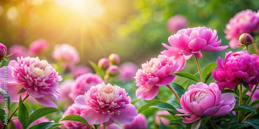 Abstract background of peony blooming flowers and lush foliage in a garden, peonies, natural, background, abstract, beauty, pink Abstract background of peony blooming flowers and lush foliage in a garden, peonies, natural, background, abstract, beauty, pink