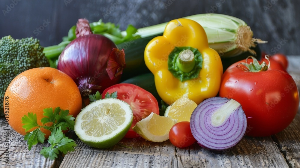 Close-up of vibrant fresh vegetables and fruits on wooden table, symbolizing healthy blood pressure foods, emphasizing natural nutrition and wellness. Close-up of vibrant fresh vegetables and fruits on wooden table, symbolizing healthy blood pressure foods, emphasizing natural nutrition and wellness.