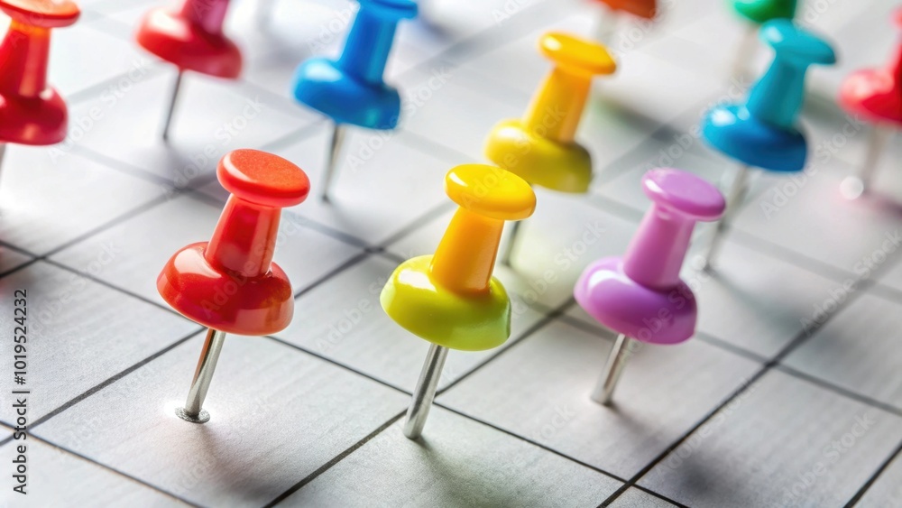 Colorful thumb tack pins on calendar as reminder, colorful, thumb tack, pins, calendar, reminder Colorful thumb tack pins on calendar as reminder, colorful, thumb tack, pins, calendar, reminder