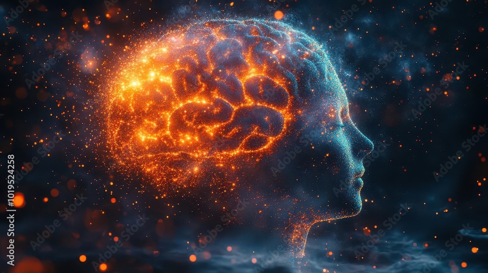 concept art depicting a human brain radiating bursts of color and energy symbolizing an explosion of knowledge and creativity set against a dark backdrop to enhance the vividness concept art depicting a human brain radiating bursts of color and energy symbolizing an explosion of knowledge and creativity set against a dark backdrop to enhance the vividness