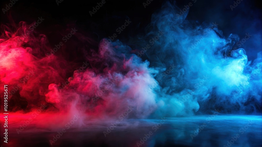 Fog in red blue neon light on black background, fog, mist, neon, lights, red, blue, mysterious, atmosphere, abstract, eerie Fog in red blue neon light on black background, fog, mist, neon, lights, red, blue, mysterious, atmosphere, abstract, eerie