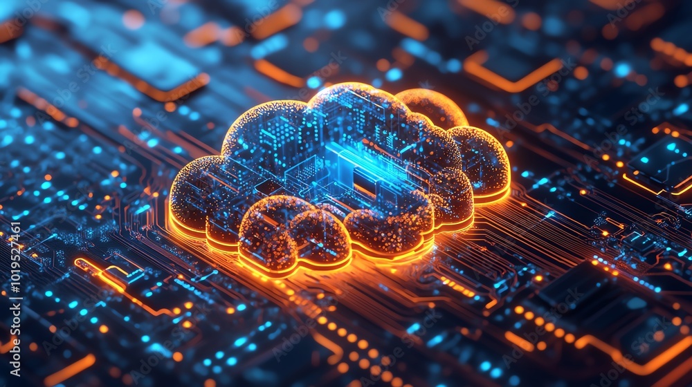A futuristic cloud computing technology concept with digital data clouds A futuristic cloud computing technology concept with digital data clouds