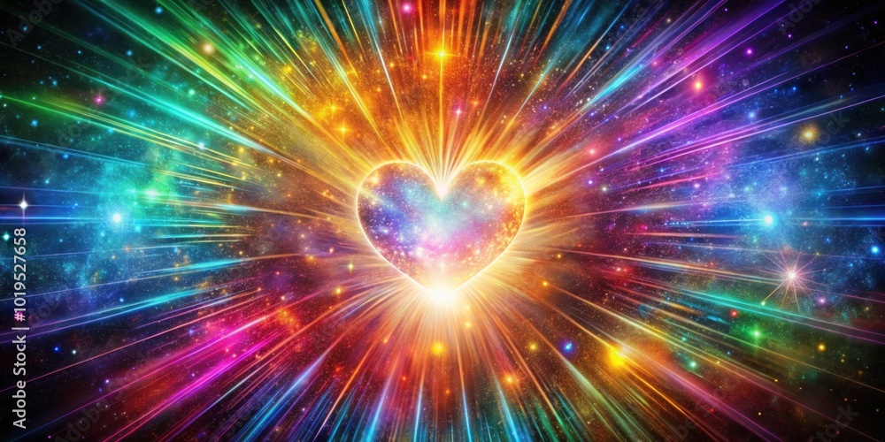 Colorful cosmic explosion of love with radiant hearts and starbursts, love, cosmic Colorful cosmic explosion of love with radiant hearts and starbursts, love, cosmic