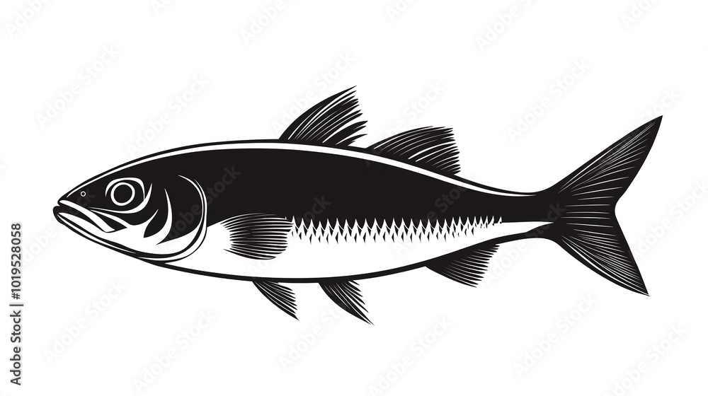 Fototapeta premium Minimalistic Herring Fish Silhouette Vector on White Background, Perfect for Marine-Themed Designs and Seafood Illustrations