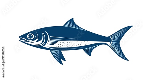 Minimalistic Herring Fish Silhouette Vector on White Background, Perfect for Marine-Themed Designs and Seafood Illustrations