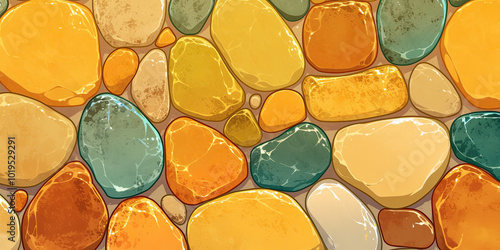 Pebble stone rock background surface texture, anime style cartoon pebbles backdrop