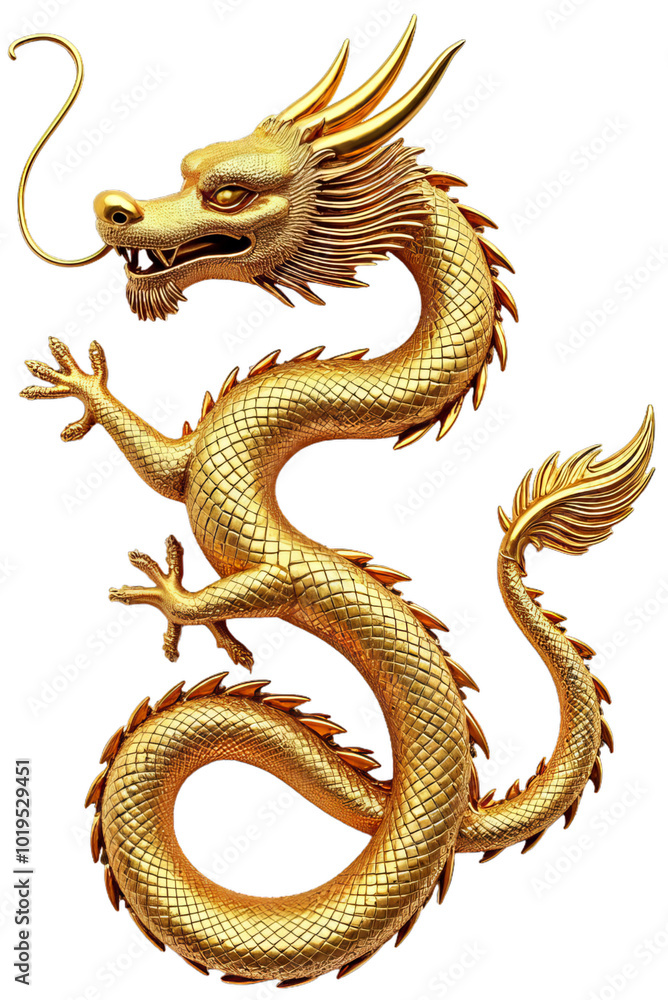 Obraz premium Golden dragon on transparent background