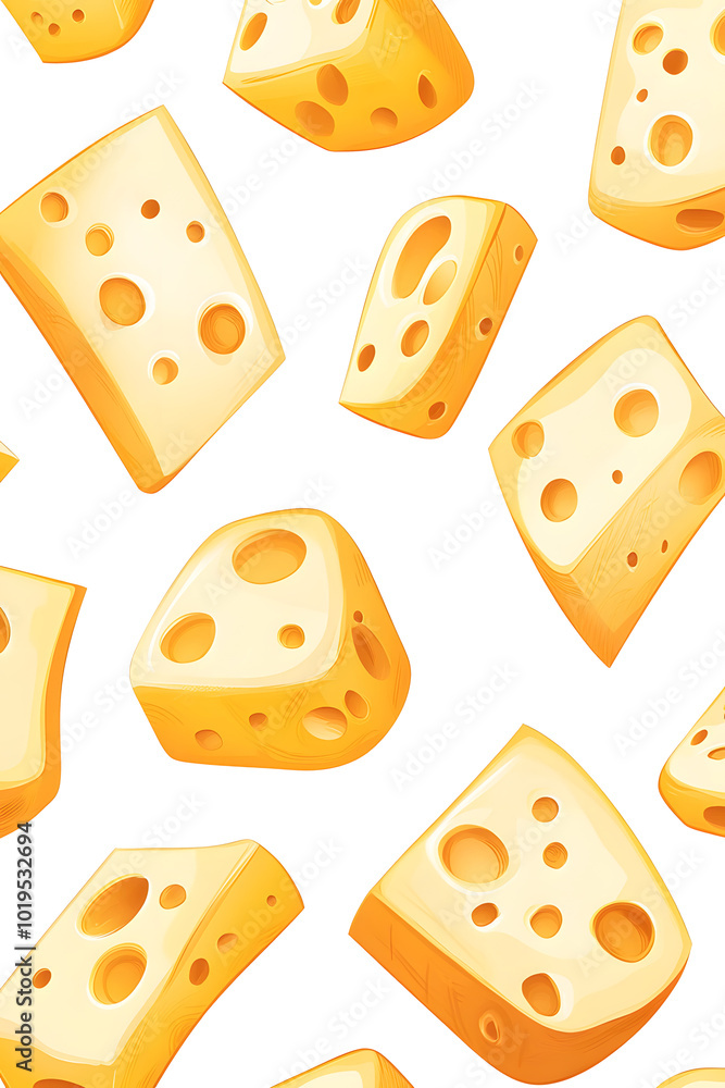 Cheese Pattern Illustration with Various Cheese Pieces on white and transparent background. PNG Cheese Pattern Illustration with Various Cheese Pieces on white and transparent background. PNG