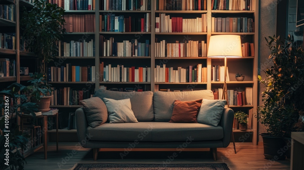 Cozy Reading Space with Books and Soft Lighting Cozy Reading Space with Books and Soft Lighting