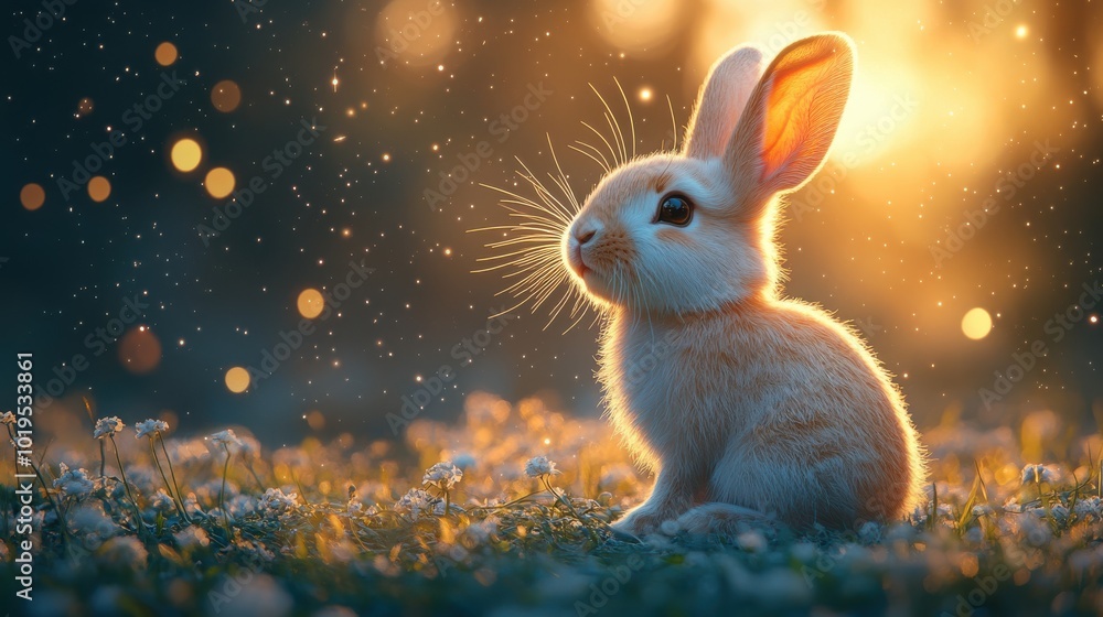 Rabbit sitting on the glowing surface of the Super Moon Rabbit sitting on the glowing surface of the Super Moon