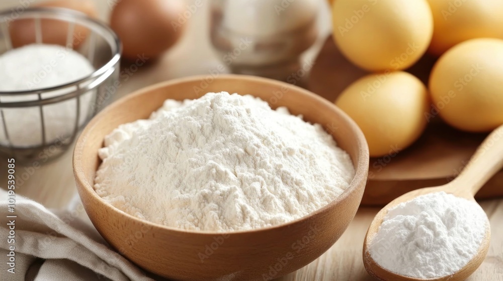 Flour, Baking Powder, and Eggs Ready for Baking Flour, Baking Powder, and Eggs Ready for Baking
