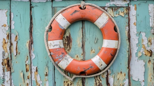 Lifebuoy on Rustic Weathered Wall