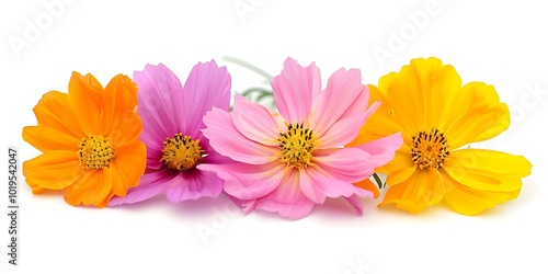 Cosmos flowers bouquet isolated on white background cutout. Colorful cosmos flowers.