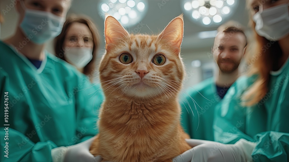 Orange Tabby Cat Undergoing Medical Examination by Veterinarians Orange Tabby Cat Undergoing Medical Examination by Veterinarians