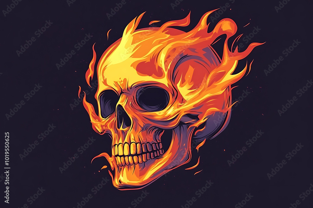 A flaming skull illustration with vibrant colors, symbolizing danger or rebellion. A flaming skull illustration with vibrant colors, symbolizing danger or rebellion.