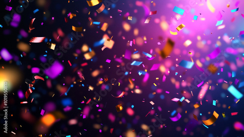 Colorful confetti falling through the air during a vibrant celebration at night