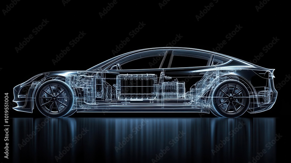 minimalist line art depicts an innovative electric vehicle chassis in an xray view showcasing intricate battery details against a sleek studio backdrop blending technology and elegance minimalist line art depicts an innovative electric vehicle chassis in an xray view showcasing intricate battery details against a sleek studio backdrop blending technology and elegance