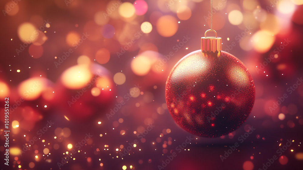 Beautiful red Christmas bauble with glittering bokeh lights for festive holiday decoration Beautiful red Christmas bauble with glittering bokeh lights for festive holiday decoration