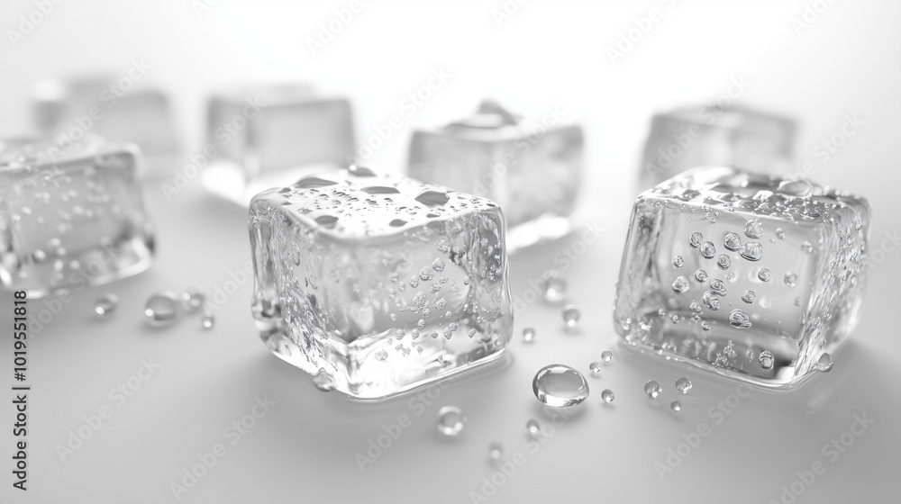 ice cubes with detailed water droplets on a transparent background, each cube uniquely shaped, reflecting light with high clarity ice cubes with detailed water droplets on a transparent background, each cube uniquely shaped, reflecting light with high clarity