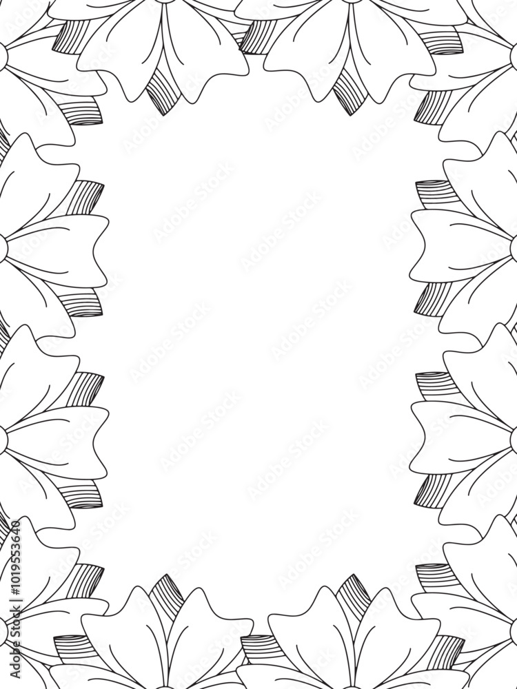 Fototapeta premium All these designs are hand-drawn and unique Flower Border Beautiful black and white illustration for adult coloring book, This is a printable Beautiful Zentangle Coloring page for KDP Interior, POD p