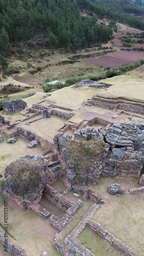 4K Overhead Aerial Shot of Inkilltambo Inca Archeological Ruins. Cusco, Peru - 2024, Sep 28th photo