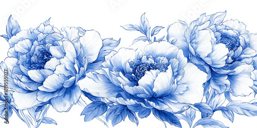 Fototapeta Naklejka Na Ścianę i Meble -  Blue and white porcelain style peony flower, generative AI