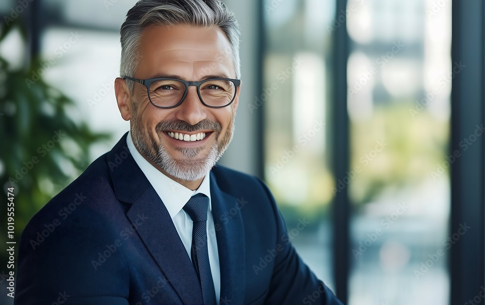 A confident, smiling businessman in a suit poses in a modern office, exuding professionalism and approachability. A confident, smiling businessman in a suit poses in a modern office, exuding professionalism and approachability.