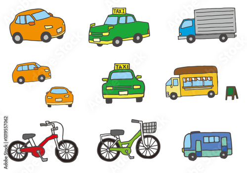 Colorful illustrations of different types of vehicles.