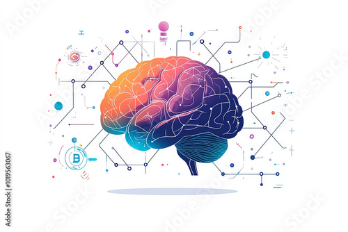 Wallpaper Mural brain network concept illustrates intricate connections and pathways of human mind, showcasing vibrant colors and digital elements that symbolize intelligence and technology Torontodigital.ca