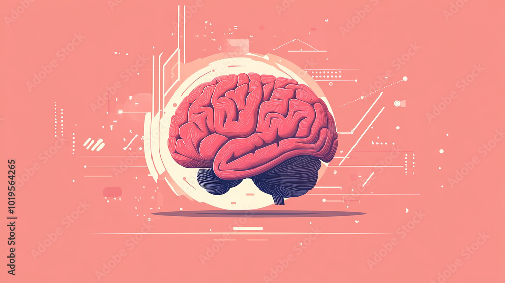 detailed graphic of brain on soft pink background, showcasing intricate patterns and designs that symbolize intelligence and creativity. vibrant colors and modern style evoke sense of innovation and detailed graphic of brain on soft pink background, showcasing intricate patterns and designs that symbolize intelligence and creativity. vibrant colors and modern style evoke sense of innovation and