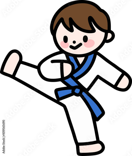 Child martial arts icon in dojo, taekwondo boy, aikido, karate.