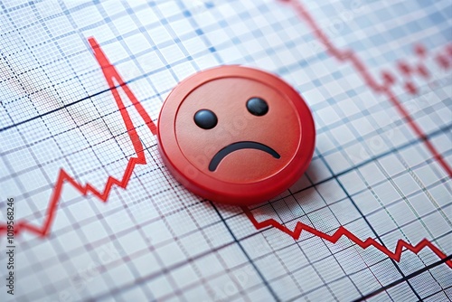 Sad face emoji on downward graph depicting financial negativity in recession