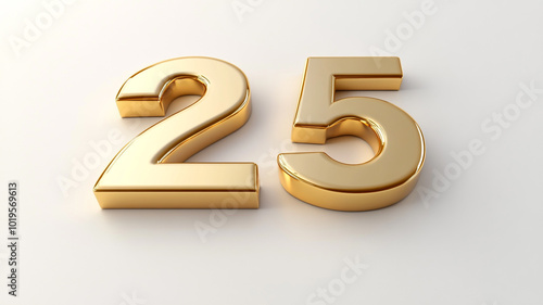 Golden number 25 displayed on a white background reflecting celebration or achievement