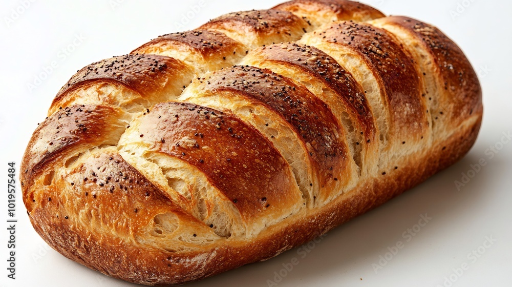 Fresh loaf of bread isolated on a white surface crisp and golden Fresh loaf of bread isolated on a white surface crisp and golden