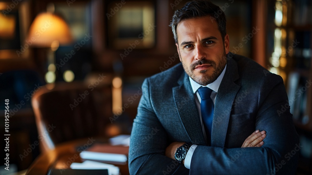 Confident businessman sitting in his office, looking at the camera with his arms crossed. Confident businessman sitting in his office, looking at the camera with his arms crossed.